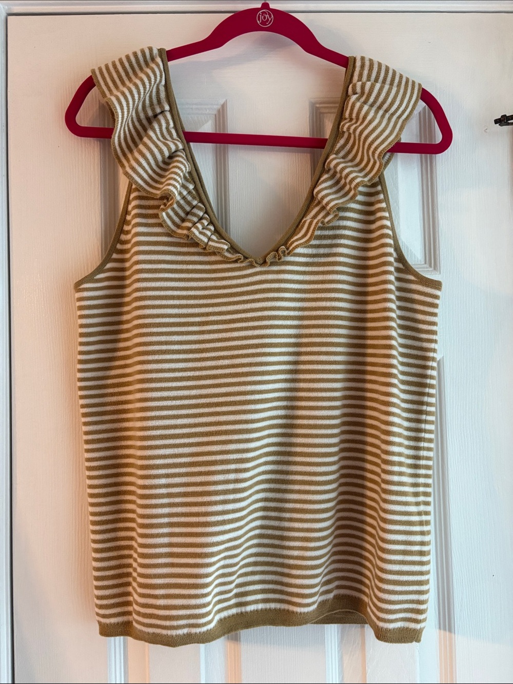 Madewell Striped Ruffle V-Neck Sweater Tank - Cream & Tan